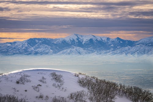 Mountains in Snow at Sunset