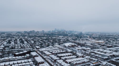 Birds Eye View of City in Winter