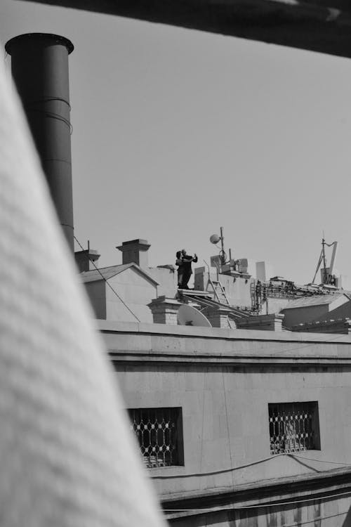 Antennas on a Roof in Black and White 