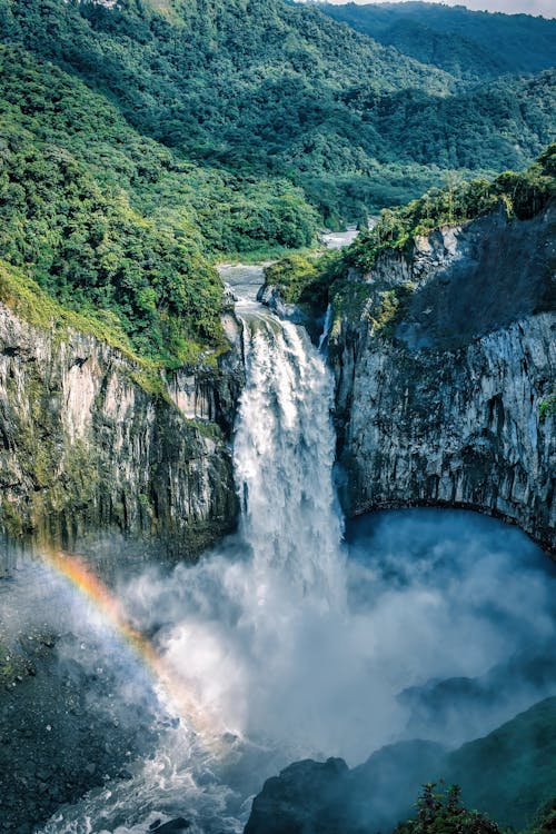 Waterfall in a Mountain Valley 