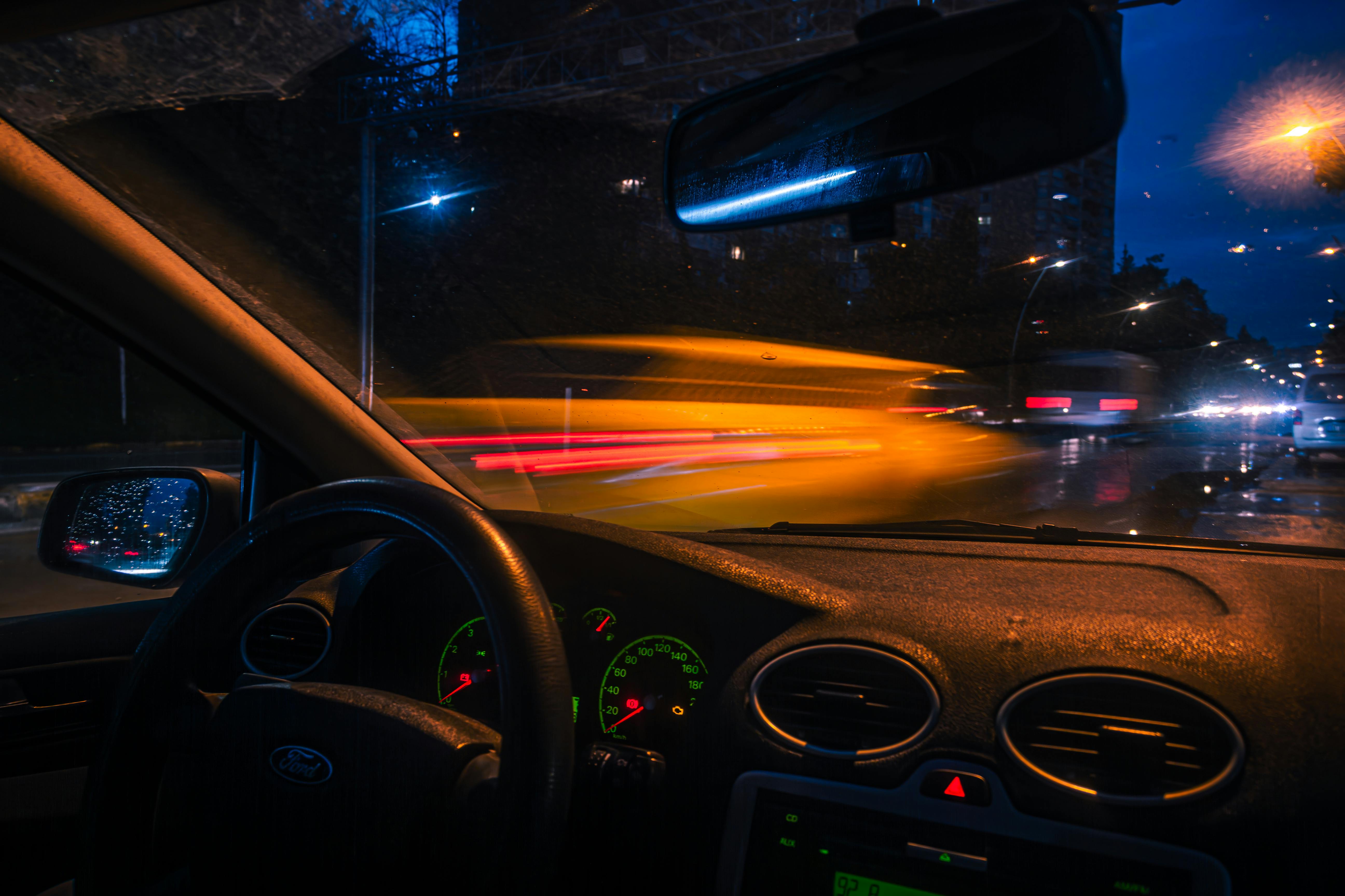 Capturing urban motion at night from a car interior in Adana, Türkiye.