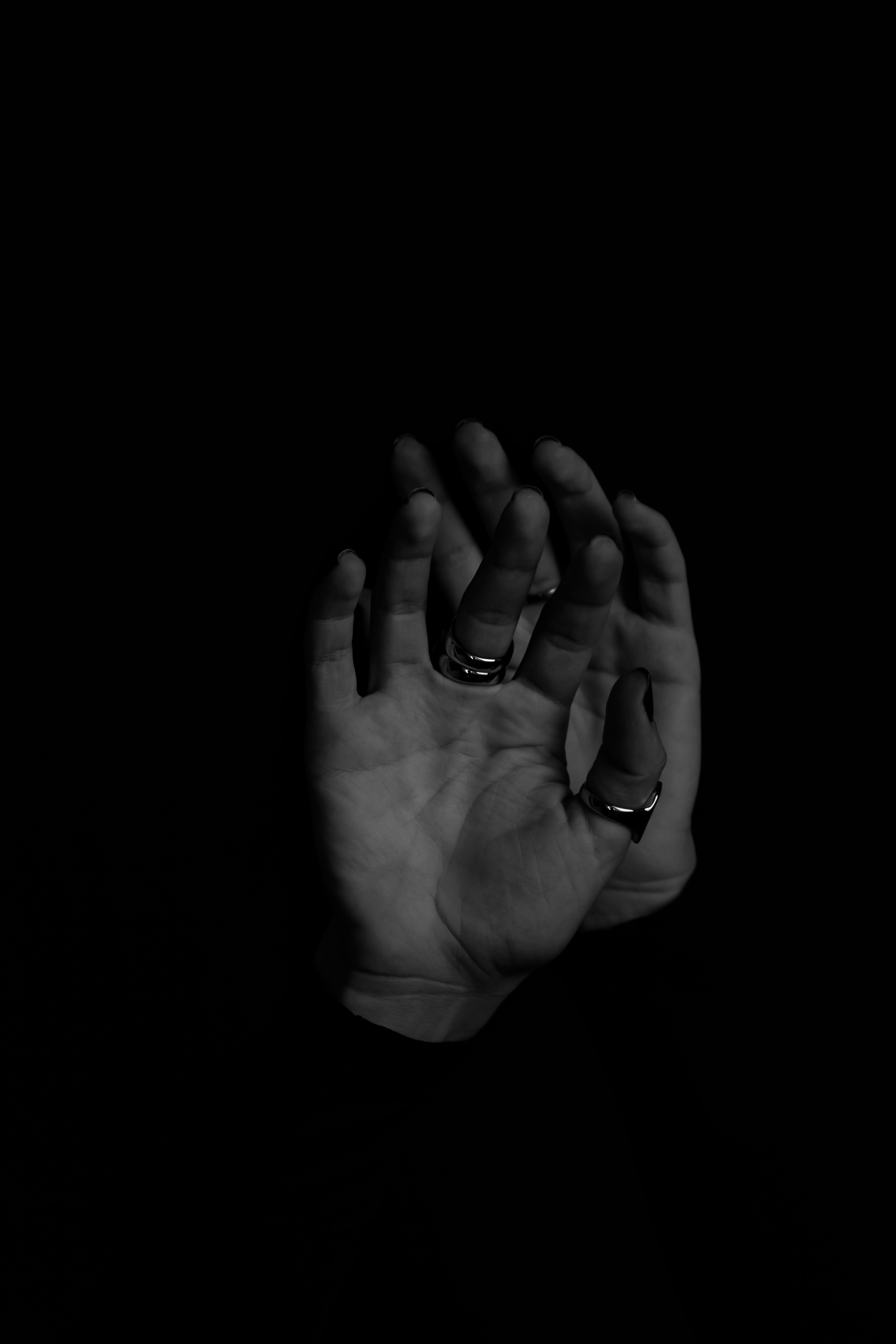 Woman Hands with Rings in Black and White · Free Stock Photo