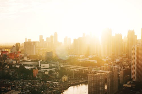 Birds Eye View of City at Sunset