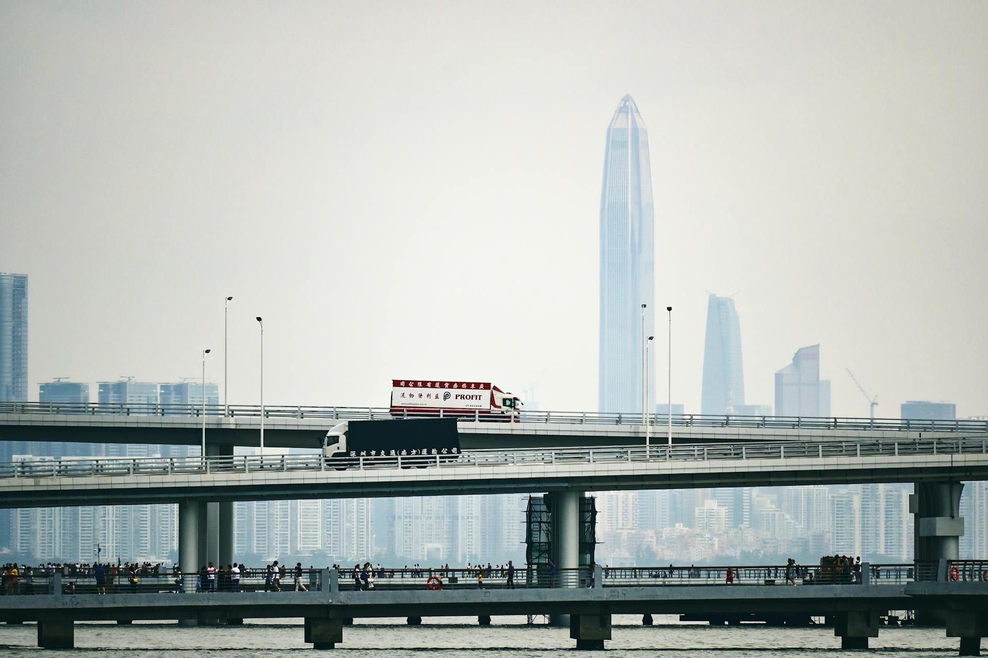 Trucks on Bridges in City