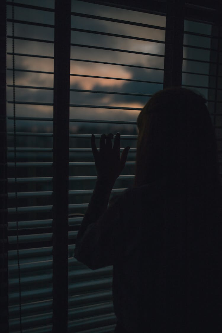 Silhouette Of Woman Looking Out Window