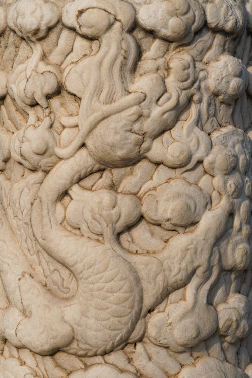Close-up of a Pattern Carved in a Stone Wall 
