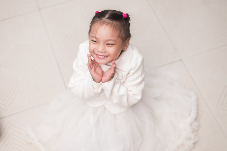 Little Girl Wearing White Dress 