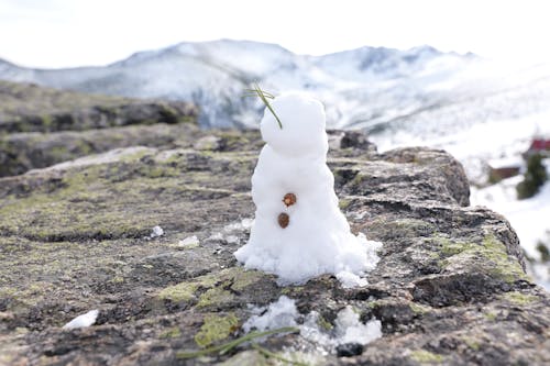 Snowman, snow,rocks