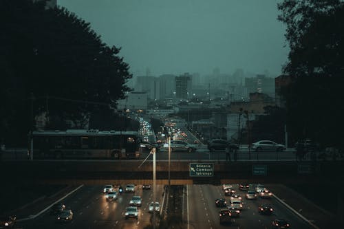 Cars on Multi Lane Street at Dusk