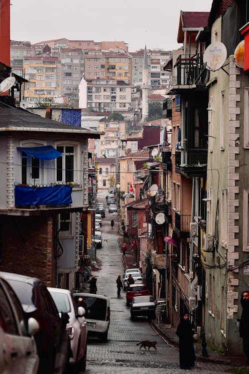 View of a Narrow Alley between Buildings in Istanbul, Turkey 