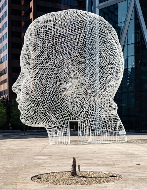 Free The Wonderland sculpture, a striking urban landmark in Calgary, Alberta, Canada. Stock Photo