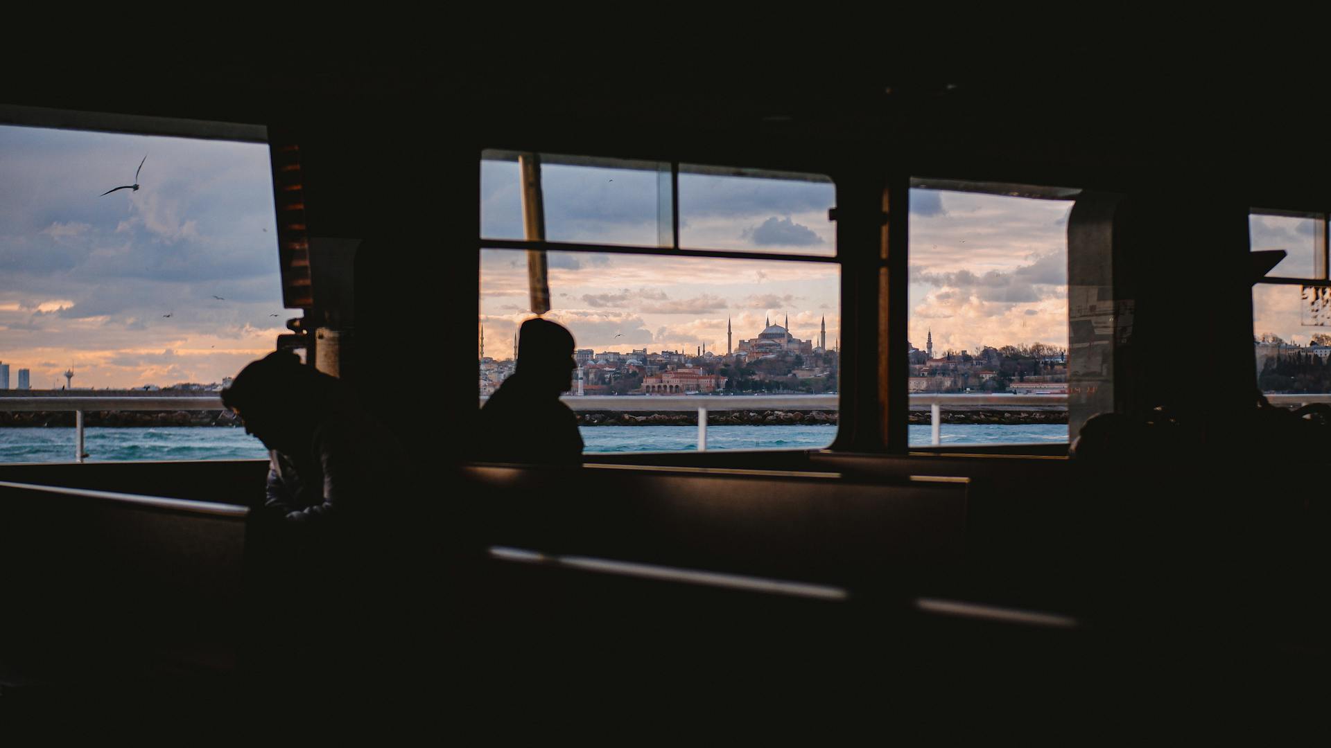People on Ferry in Istanbul at Sunset
