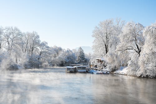 Pier on River in Winter