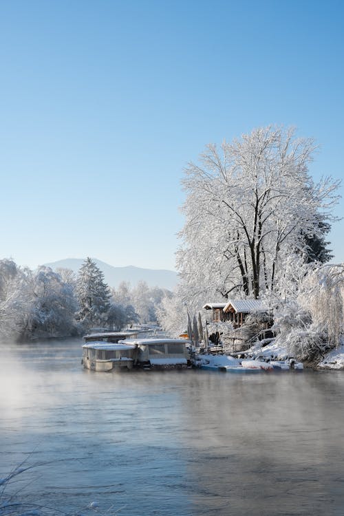 Boats on River in Winter