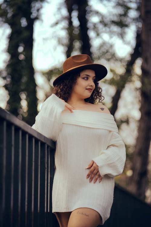 Woman in White Dress and in Hat