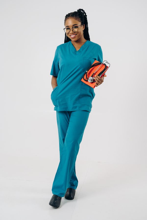 Young Asian Doctor Wearing Green Scrubs Studio Standing White ...