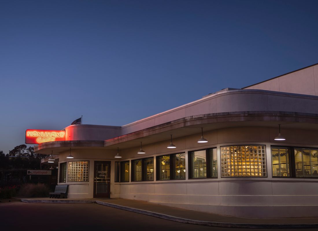 A classic American diner at dusk