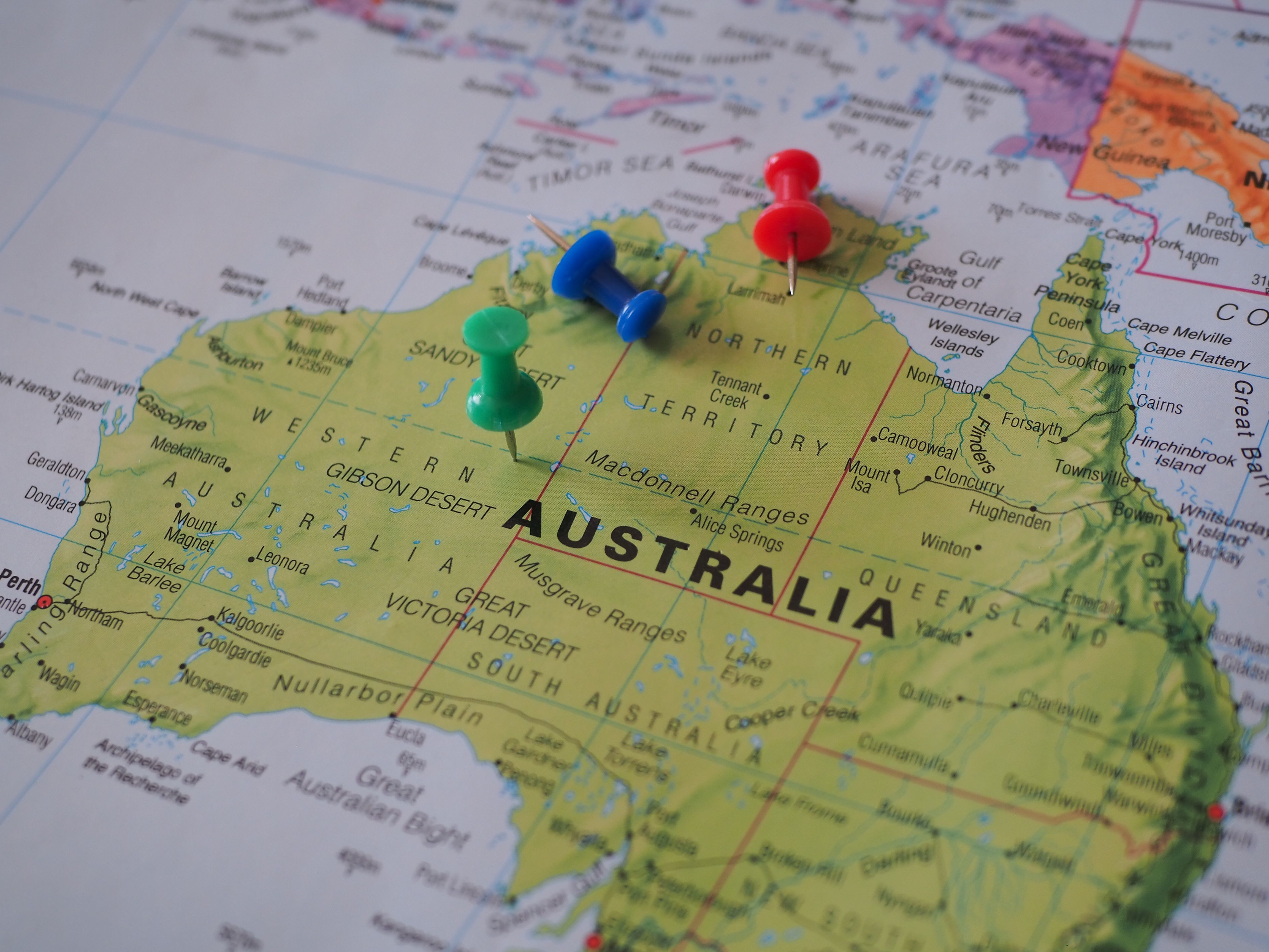 QBCC Mutual Recognition: How to Bring Your Interstate Licence to Queensland 1 Close-up of a map of Australia featuring colorful pushpins marking locations