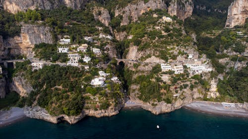 Town on Rocky Hills on Sea Coast in Italy