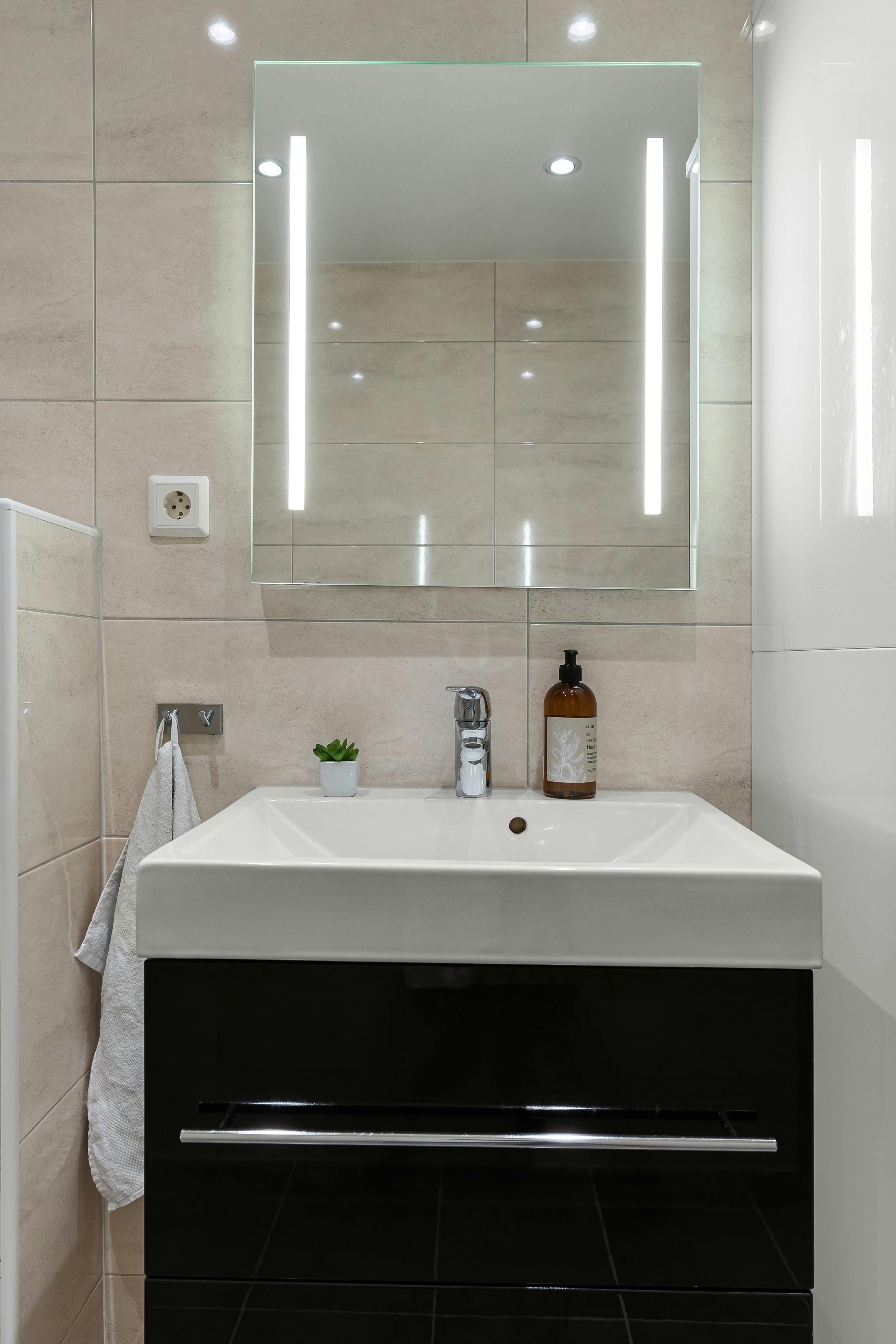 Lights Reflection in Bathroom Mirror · Free Stock Photo