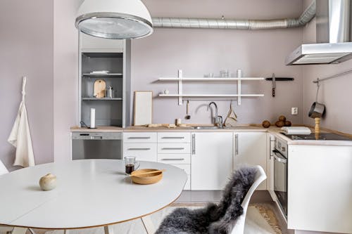 Lilac Kitchen with White Furniture