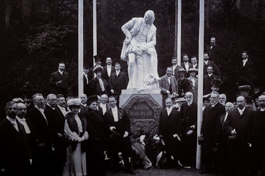 Vintage photo of Shakespeare statue inauguration in Weimar, Germany.