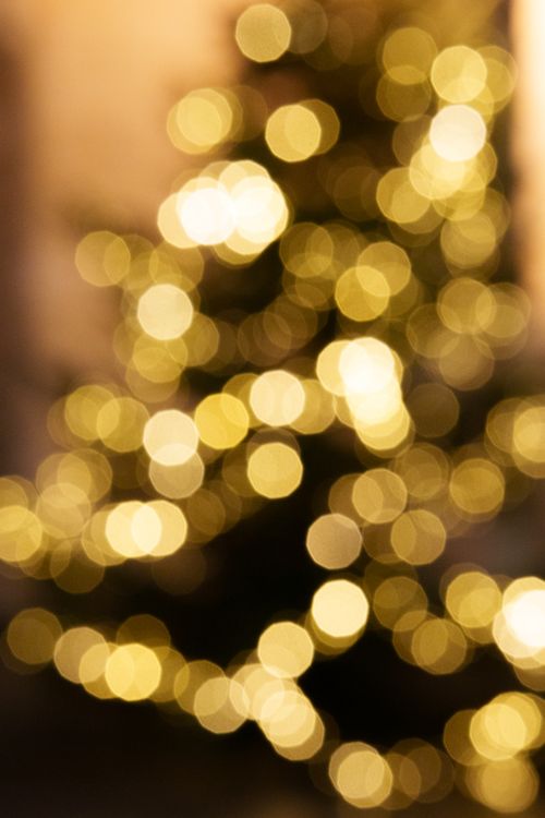 Free Blurred golden bokeh lights creating a warm and festive Christmas tree glow. Stock Photo