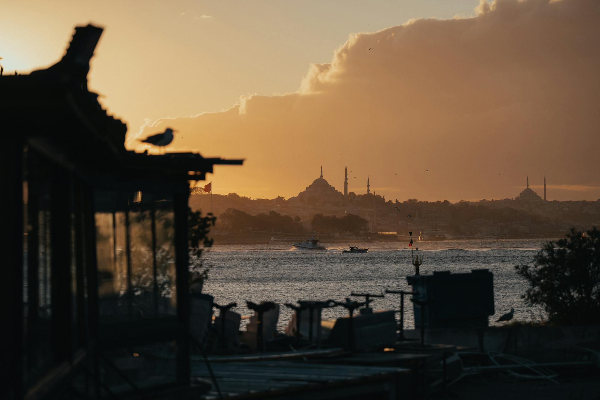 Silhouetted Skyline of Istanbul at Sunset
