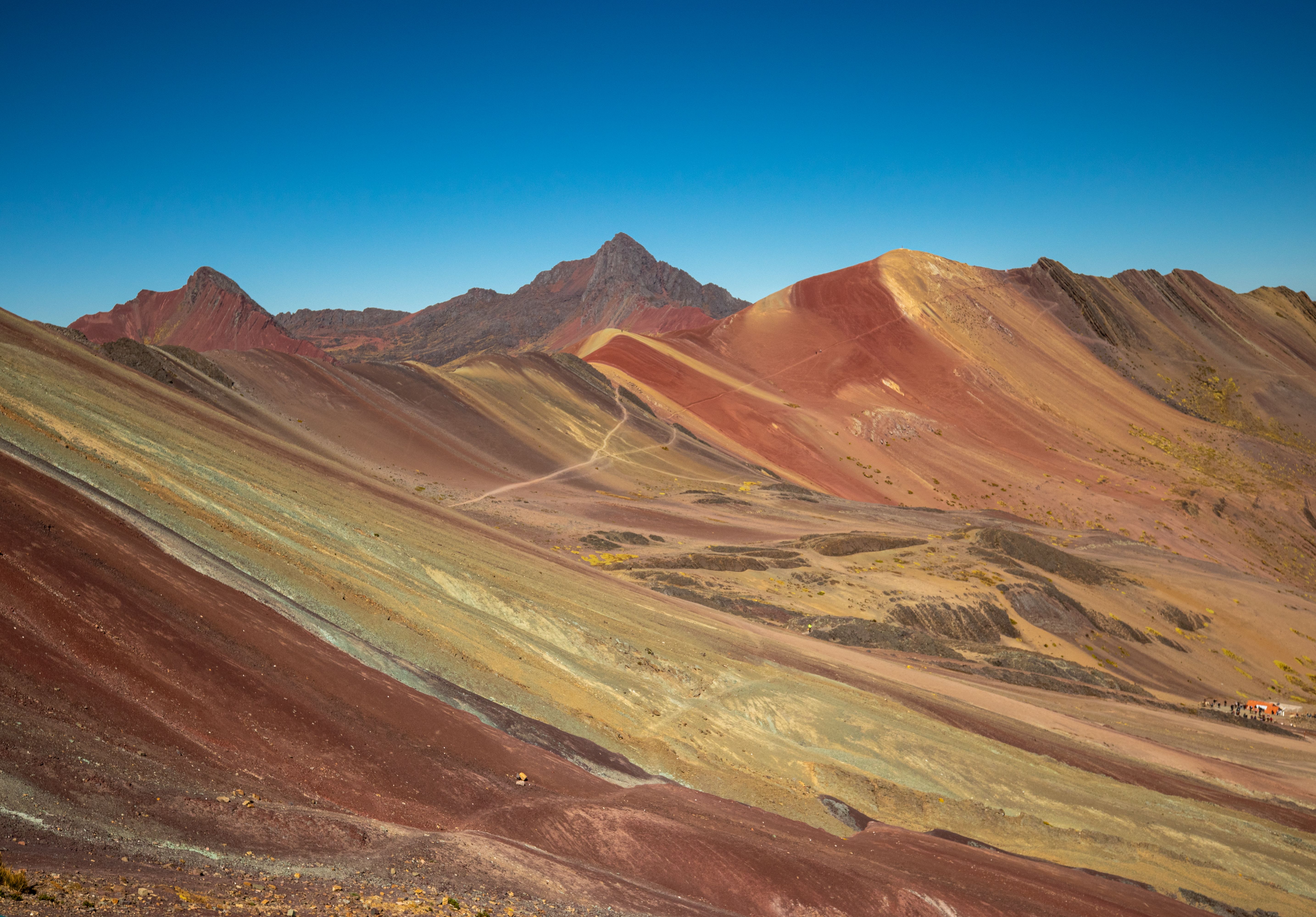 Vibrant striped colors of Rainbow Mountain (Vinicunca) in Peru