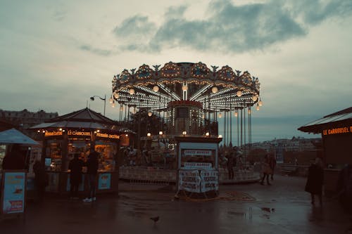 Illuminated Merry-go-round at Dawn
