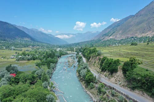 Scenic Panorama with a River Flowing in the Vale of Kashmir, India