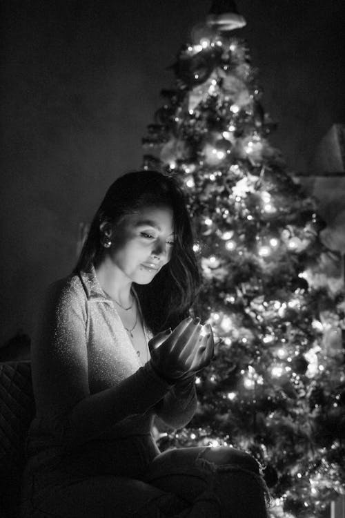 クリスマスツリー, モデル, ライトの無料の写真素材