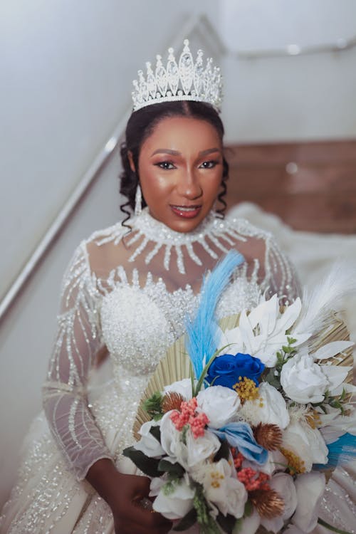 Portrait of Bride in Crown and with Flowers