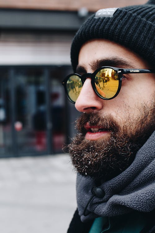 Man Face with Beard and Sunglasses