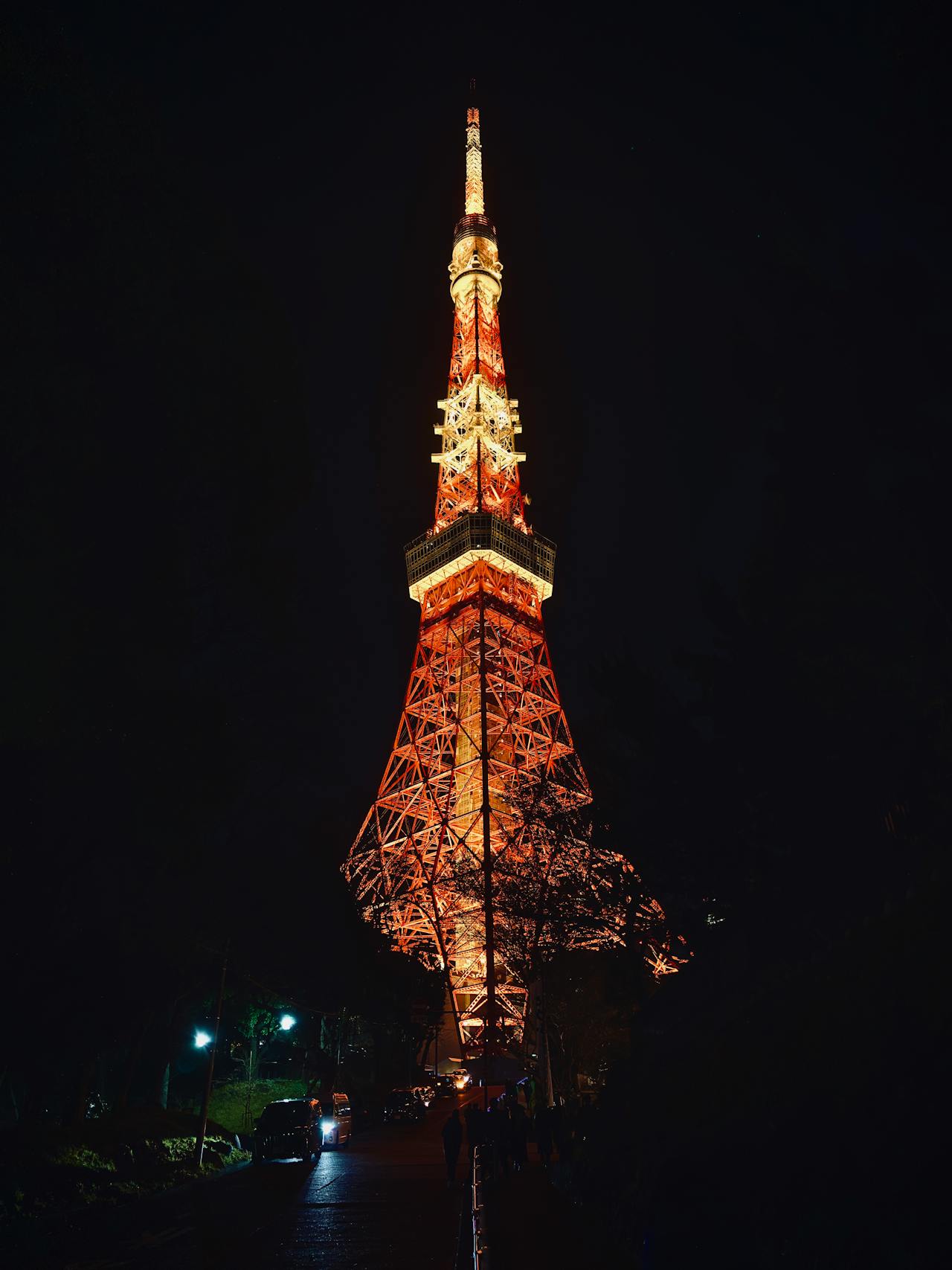 Tokyo Tower illuminated at night in Minato City