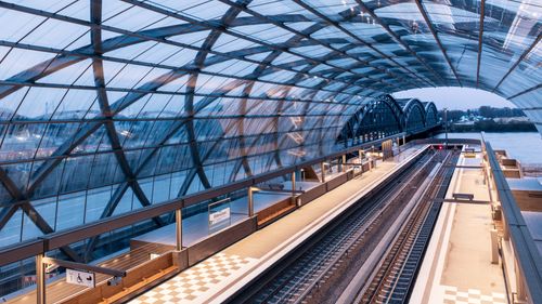 Free A striking view of the Elbbrücken metro station in Hamburg, showcasing its modern architecture. Stock Photo