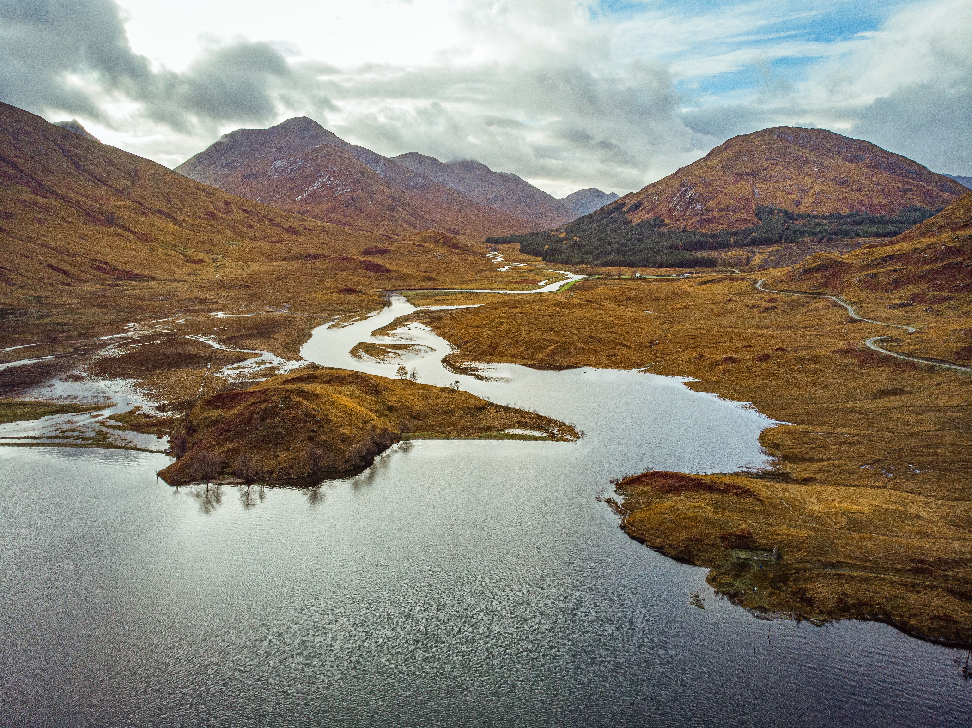 Dramatic Scottish highland landscape with rolling hills