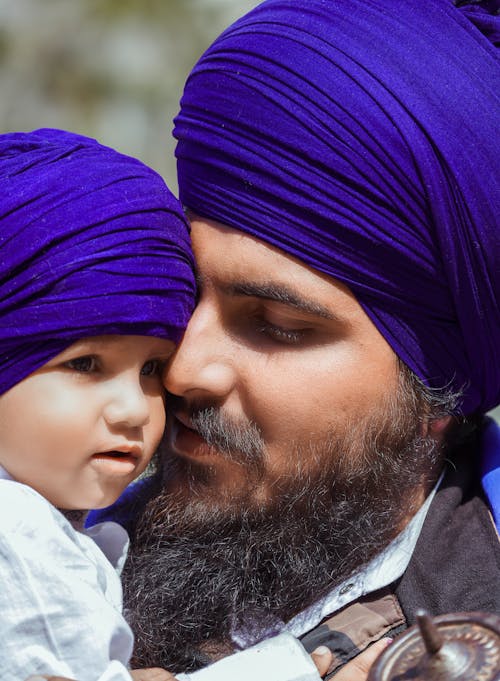 Father and Baby Son in Turbans
