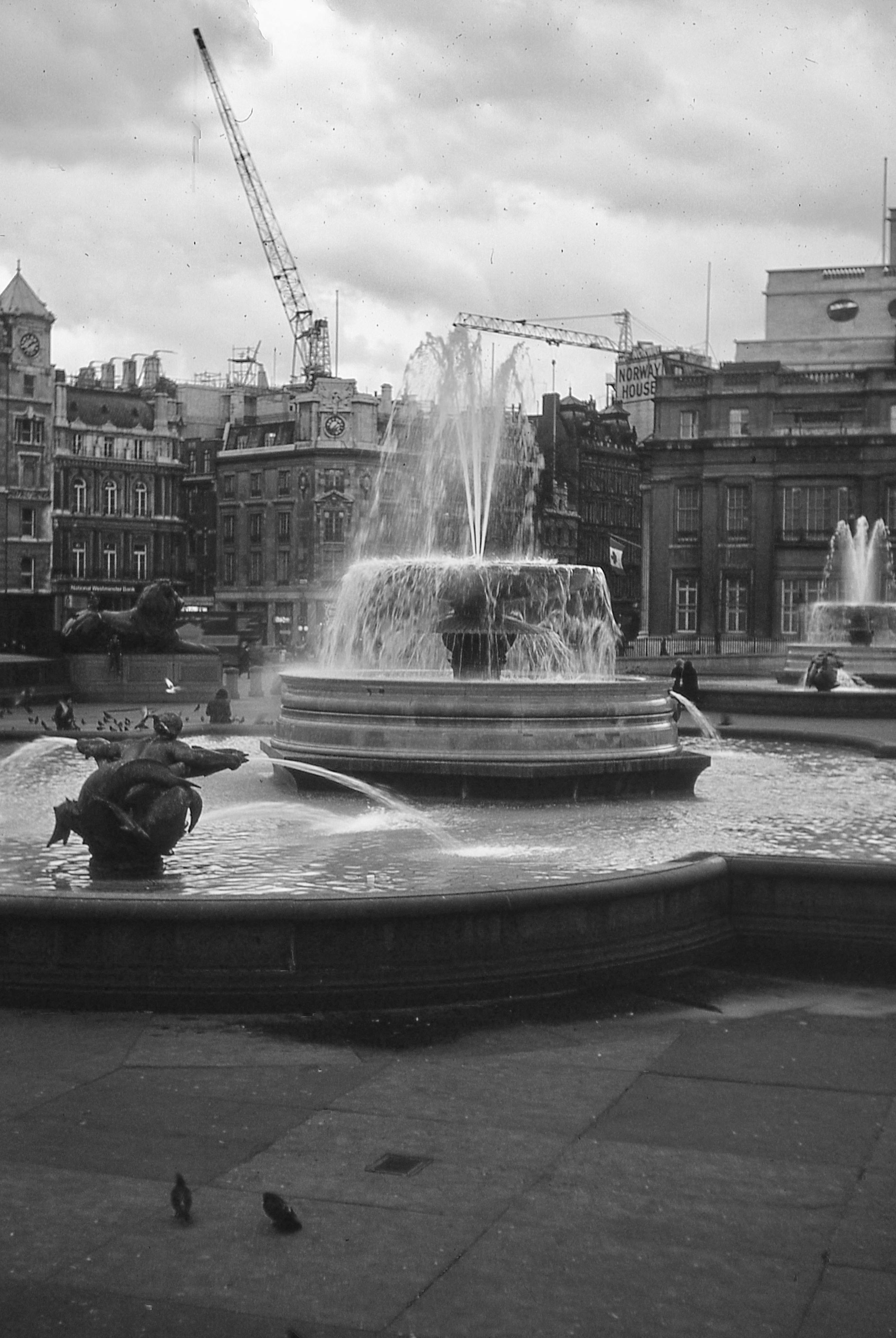 fountain on trafalgar square in london