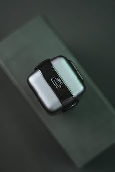 Top view close-up of a USB-C port on a sleek fast charger. Ideal for tech enthusiasts.