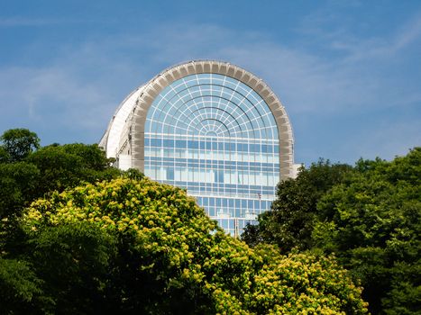 Rooftop of European Parliament over Trees of Leopold Park in Brussels