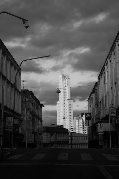 City Street and a Skyscraper in the Distance 