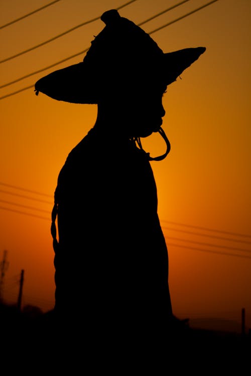 Silhouette of Man in Hat at Sunset