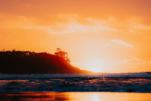 Yellow Sky over Sea Shore at Sunset