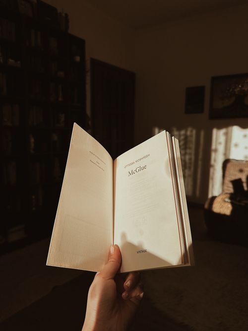Free A person's hand holding a book in warm sunlight, creating a cozy reading atmosphere indoors. Stock Photo
