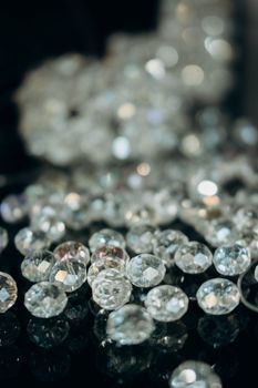 A captivating close-up of clear crystal beads, showcasing their sparkling facets and elegance.