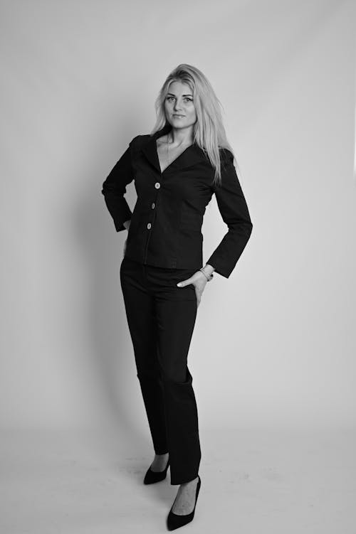 Woman in Suit in Black and White