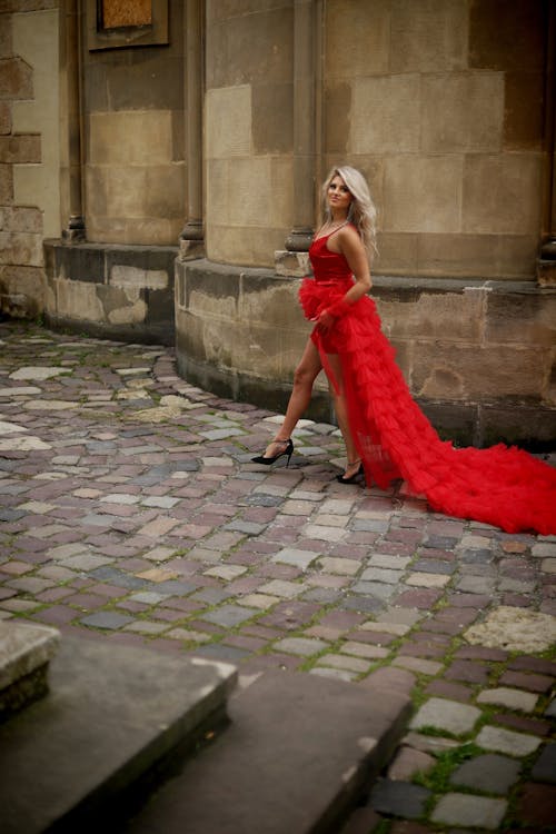 Blonde Woman in Red Dress