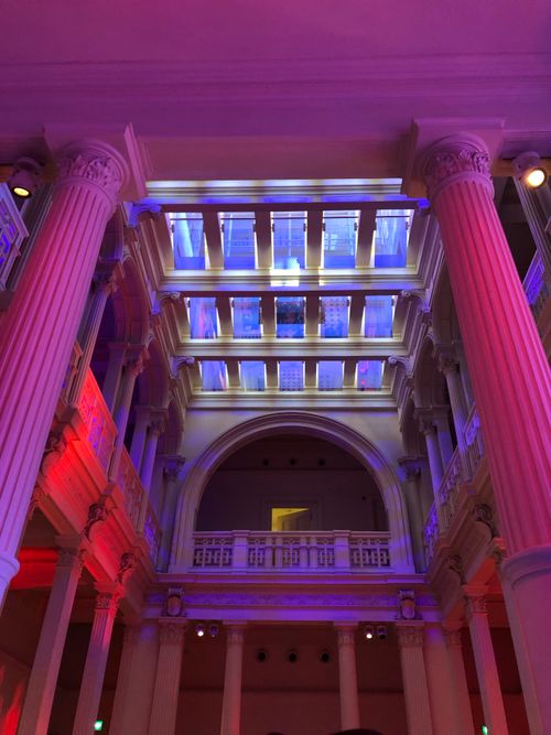 Free Illuminated columns and architectural details inside Salt Galata Museum, Istanbul. Stock Photo