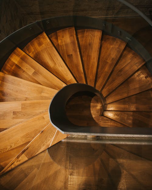 Top View of Wooden, Spiral Steps